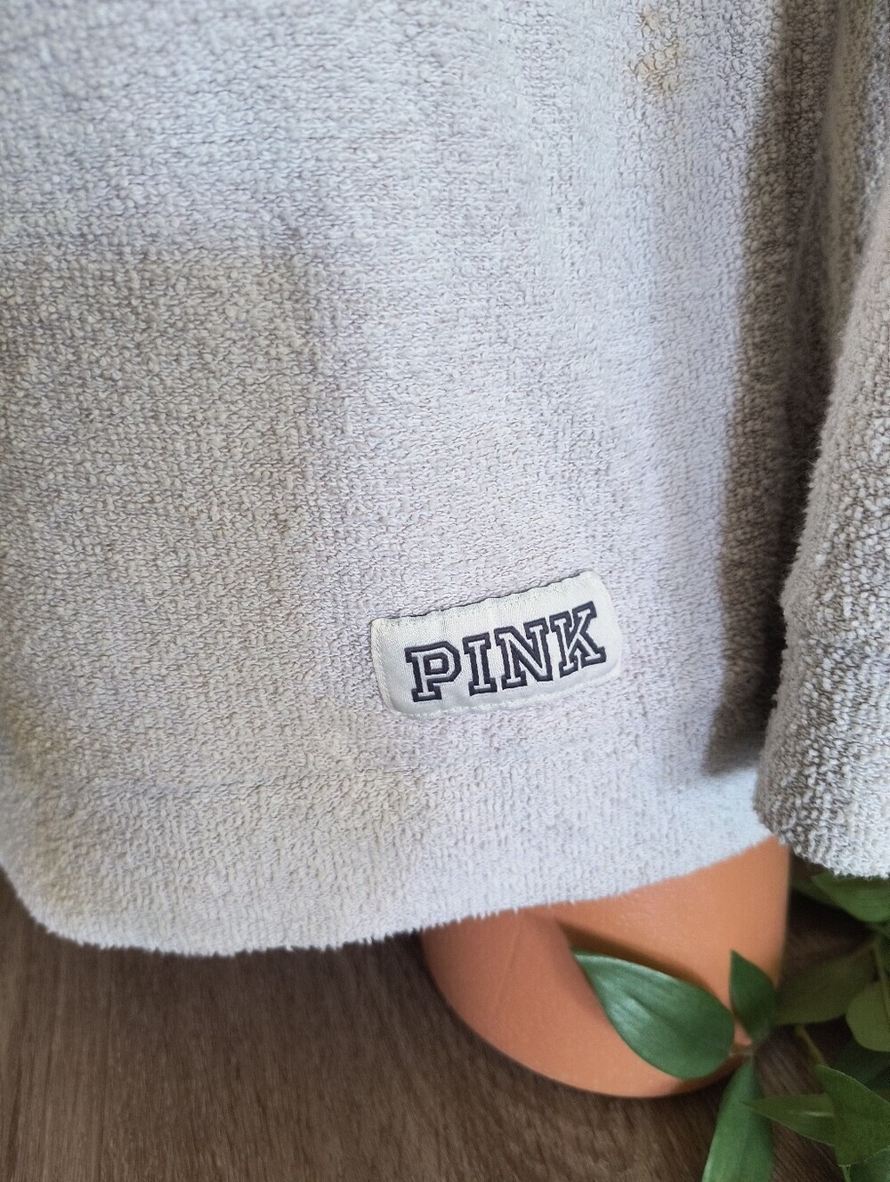 Victoria's Secret PINK Sweatshirt Beige Textured Cozy Pullover Oversized Size XS - Picture 7 of 8